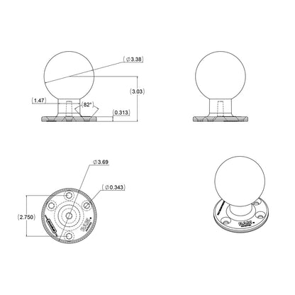 RAM Mount 3.68" Round Base w/3-3/8" E Size Ball [RAM-E-202U]