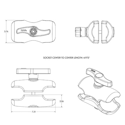 RAM Mount Double Socket Short Arm f/3-3/8" E Size Ball Base [RAM-E-201U-D]