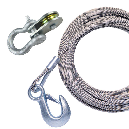 Powerwinch 50' x 7/32" Stainless Steel Universal Premium Replacement Galvanized Cable w/Pulley Block [P1096600AJ]