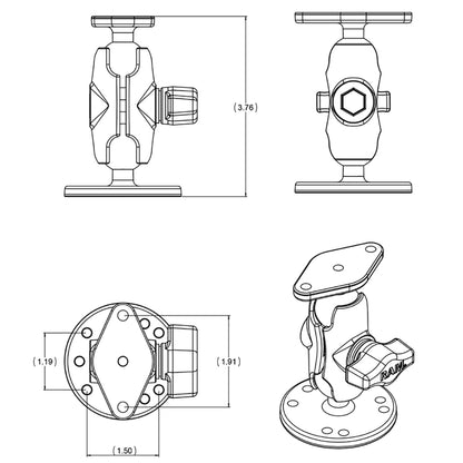 RAM Mount Flat Surface Mount Short Arm w/Diamond Base [RAM-B-138U-A]