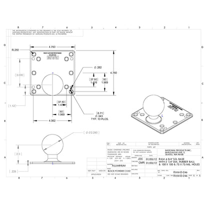 RAM Mount 100x100mm VESA Plate w/2.25" Ball [RAM-D-246U]