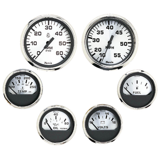 Faria Spun Silver Box Set of 6 Gauges f/ Inboard Engines - Speed, Tach, Voltmeter, Fuel Level, Water Temperature  Oil [KTF0184]