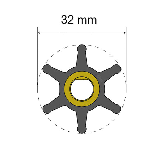 Albin Group Premium Impeller Kit - 32 x 8 x 12mm - 6 Blade - Single Flat Insert [06-01-001]