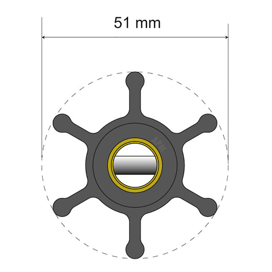 Albin Group Premium Impeller Kit - 51 x 22 x 12mm - 6 Blade - Pin Insert [06-01-005]