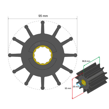 Albin Group Premium Impeller Kit 95 x 25 x 88.8mm - 12 Blade - Spline Insert [06-02-031]