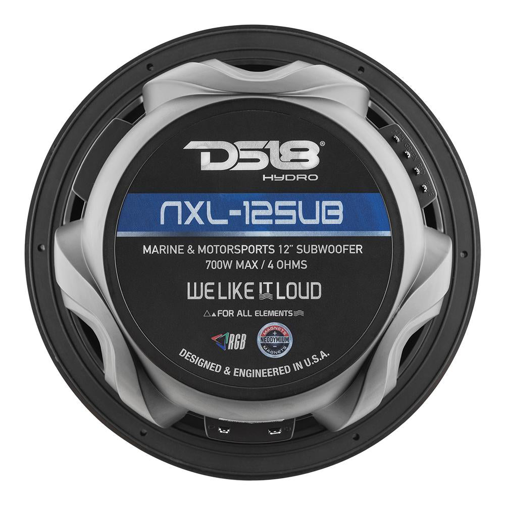 DS18 HYDRO 12" Subwoofer w/RGB Lights - 700W - Matte Black [NXL-12SUB/BK]