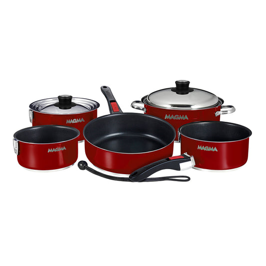 Magma Nestable 10 Piece Induction Non-Stick Enamel Finish Cookware Set - Magma Red [A10-366-MR-2-IN]