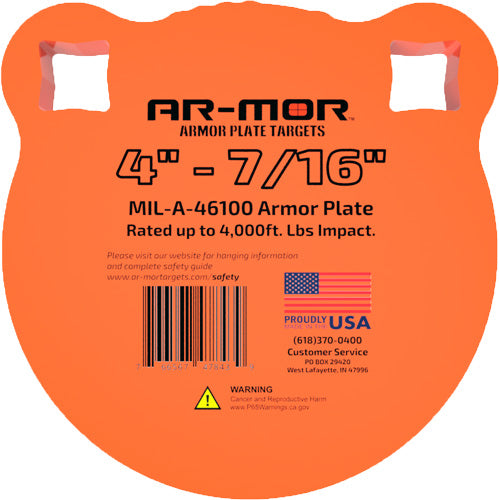 Ar-mor 4" Mil46100 Steel Gong - 7/16" Thick Steel Orange Round