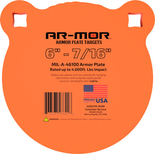 Ar-mor 6" Mil46100 Steel Gong - 7/16" Thick Steel Orange Round